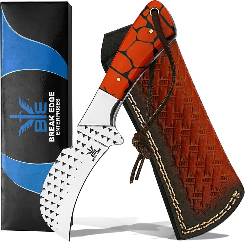 BE BREAK EDGE Farrier Rasp Steel Hawkbill Knife, Fixed Blade Full Tang, Leather Sheath, Wire Skinning Utility Knife for Lineman - Image 1